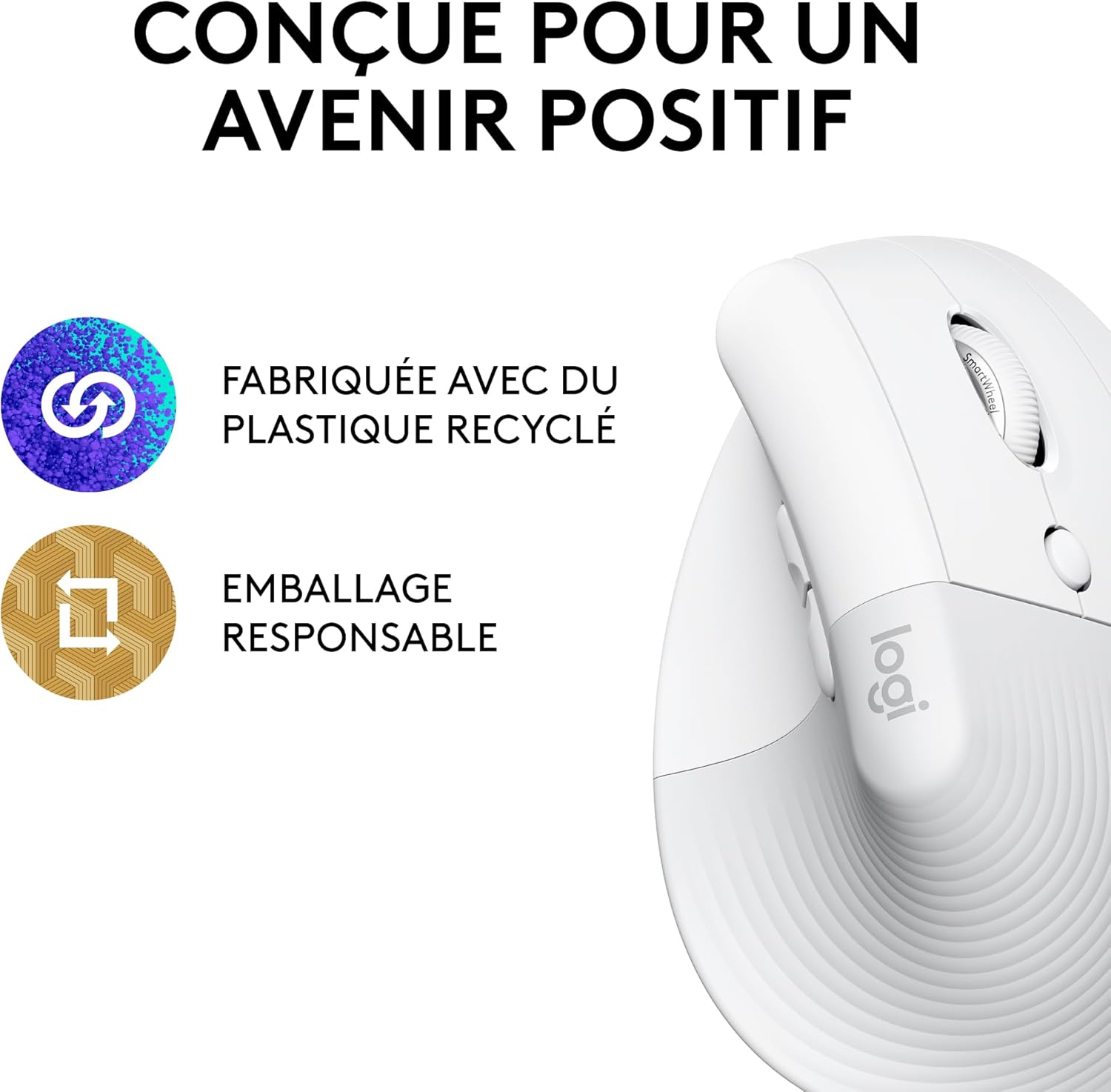 Logitech - Lift série - souris verticale sans fil, Bluetooth, 4 boutons, silencieuse, blanche