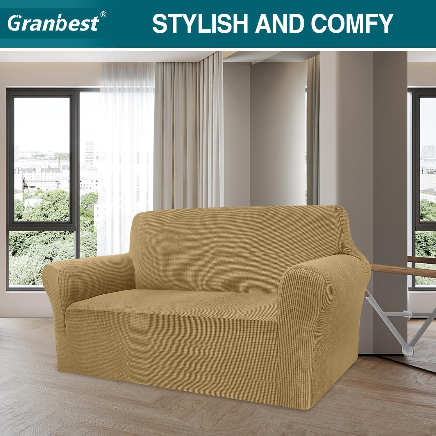 Granbest - housse canapé jacquard 2 places - extensible, protection animaux