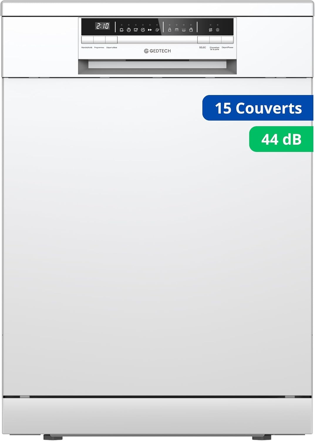 GEDTECH - Lave-vaisselle 15cv silencieux 44dB, départ différé, GLV1544WH