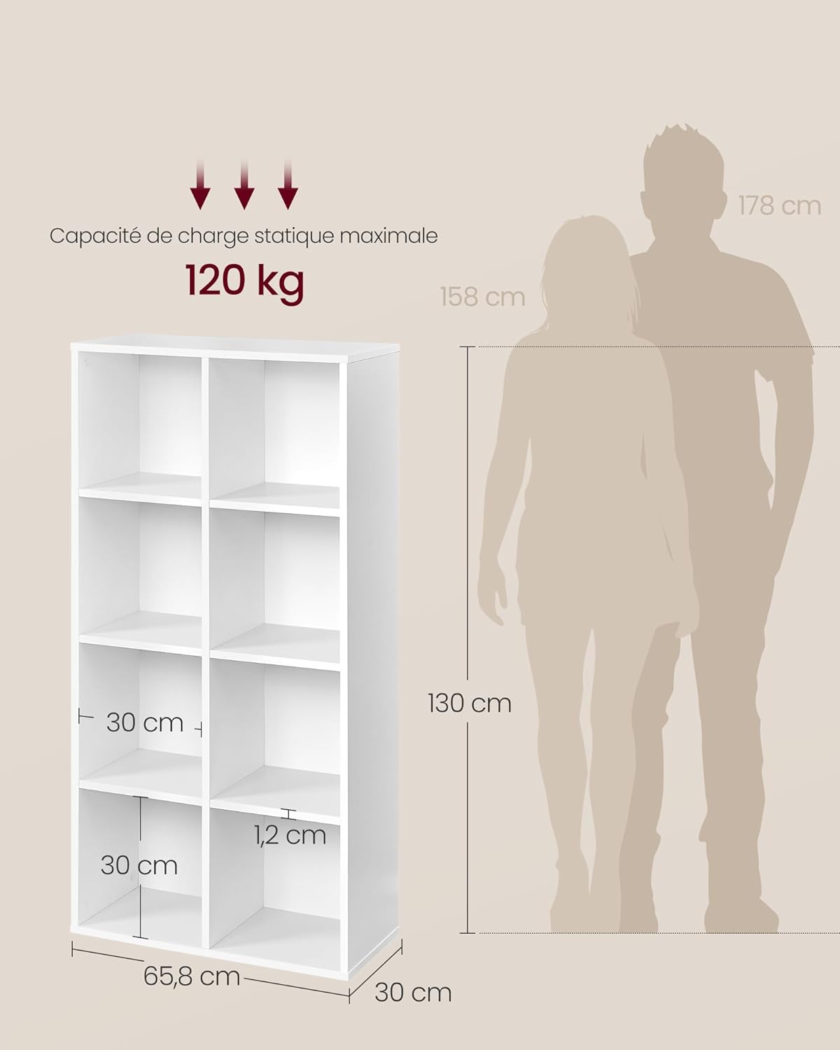 VASAGLE - bibliothèque 8 compartiments, blanc nuage, LBC24WT