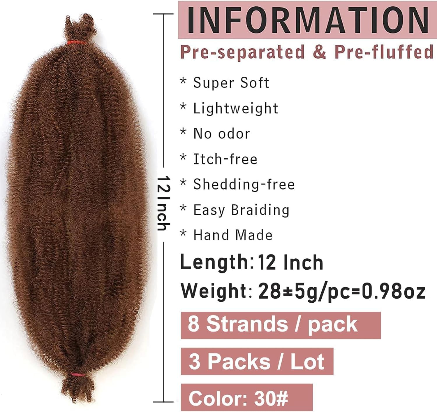 Xtrend - extensions afro pré-séparées 30,5 cm - lot de 3, souples, brunes