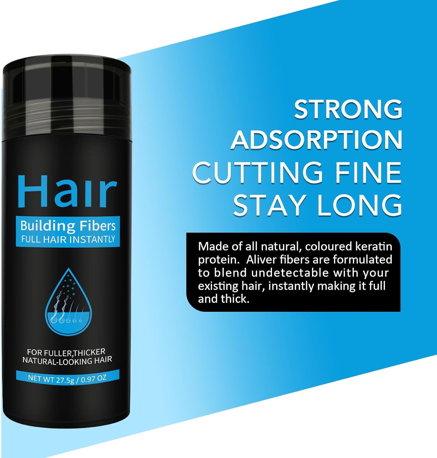 Fibres capillaires - kératine naturelles - densifie cheveux, barbe, calvitie - bruns foncés