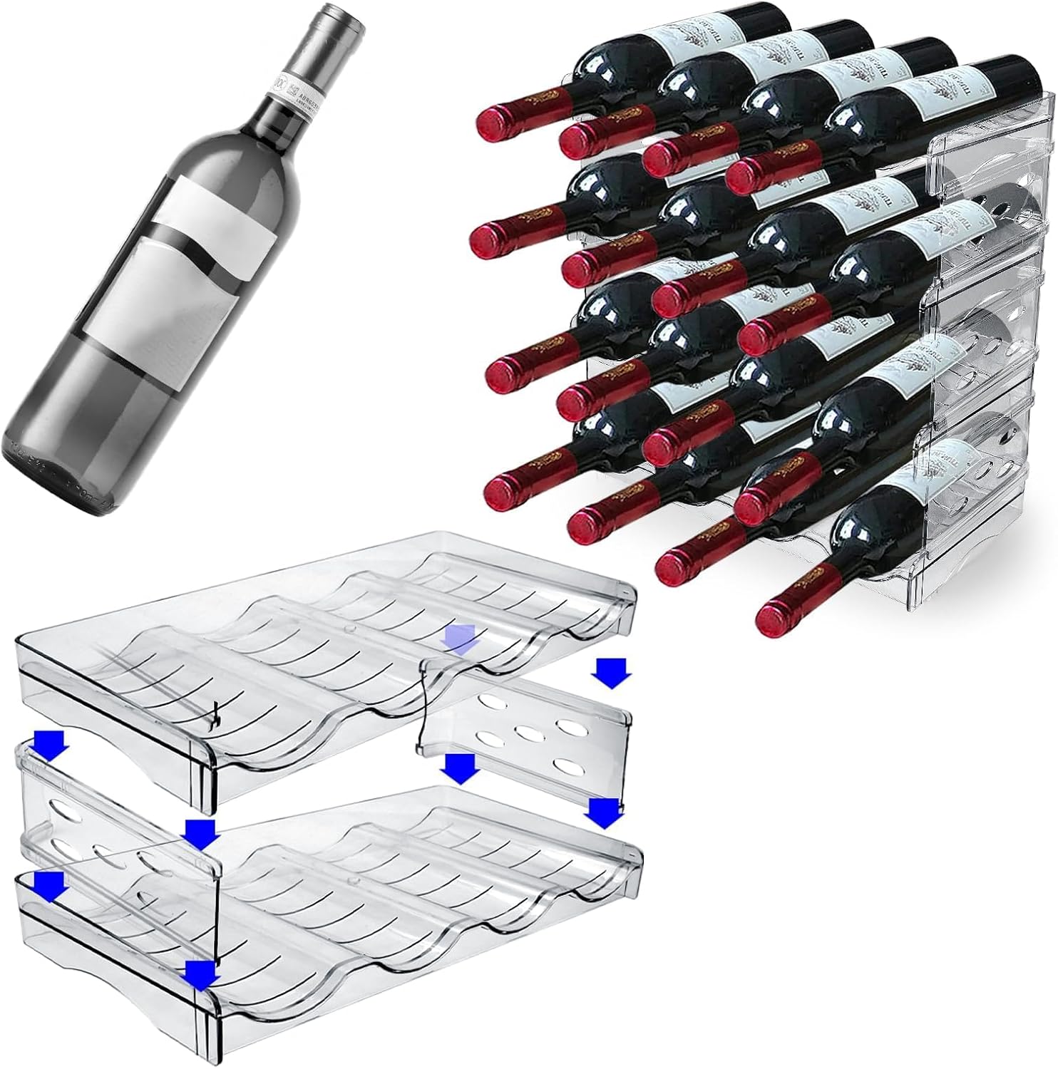 Range-bouteilles empilable plastique, 2 pièces, 8 bouteilles, cuisine, 32x14x10 cm