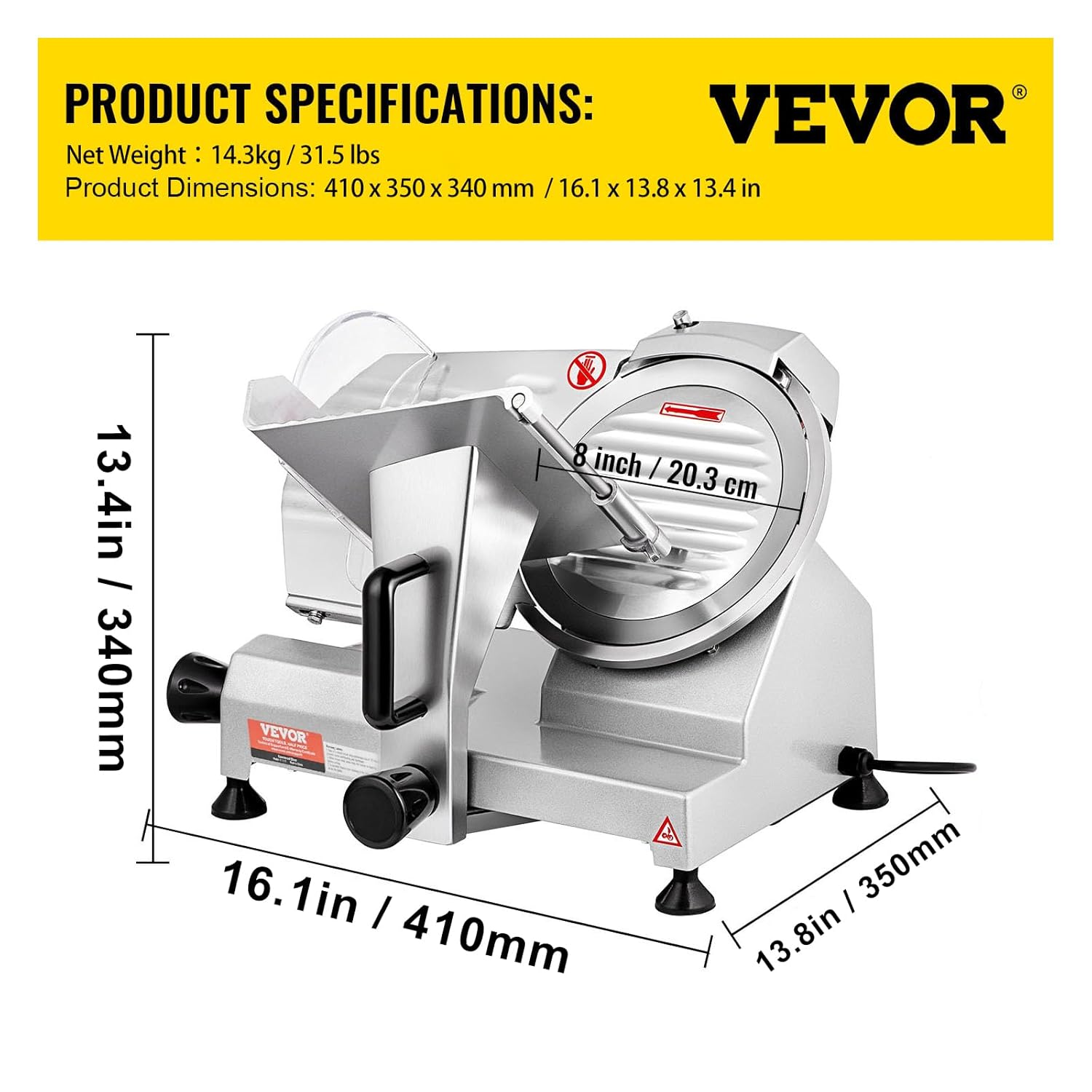 VEVOR - Trancheuse électrique 200 W, lame 203 mm, inox/aluminium, 350-400 tr/min