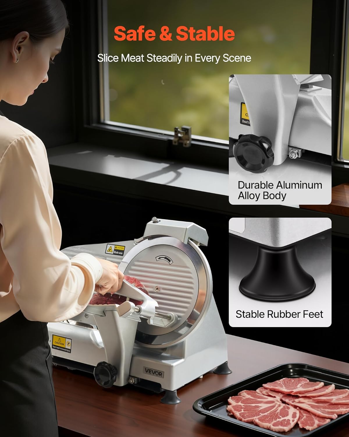 VEVOR – trancheuse 250mm, 320W, épaisseur réglable, coupe rapide