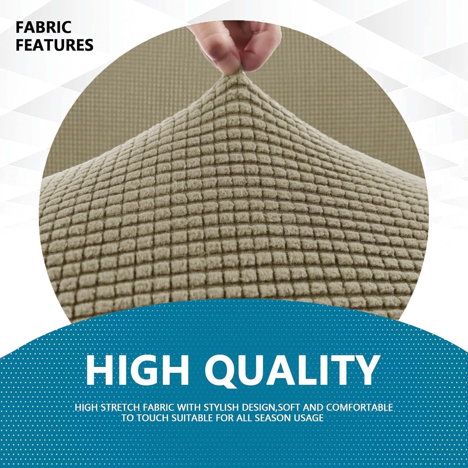 Housse canapé 4 places - extensible, anti-glisse, lavable, khaki