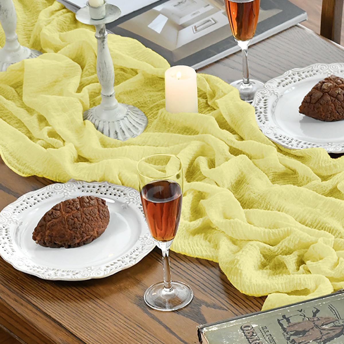 Artoid Mode - Chemins de Table Bohême - 300 cm - gaze mousseline jaune clair, décoration mariage / fête