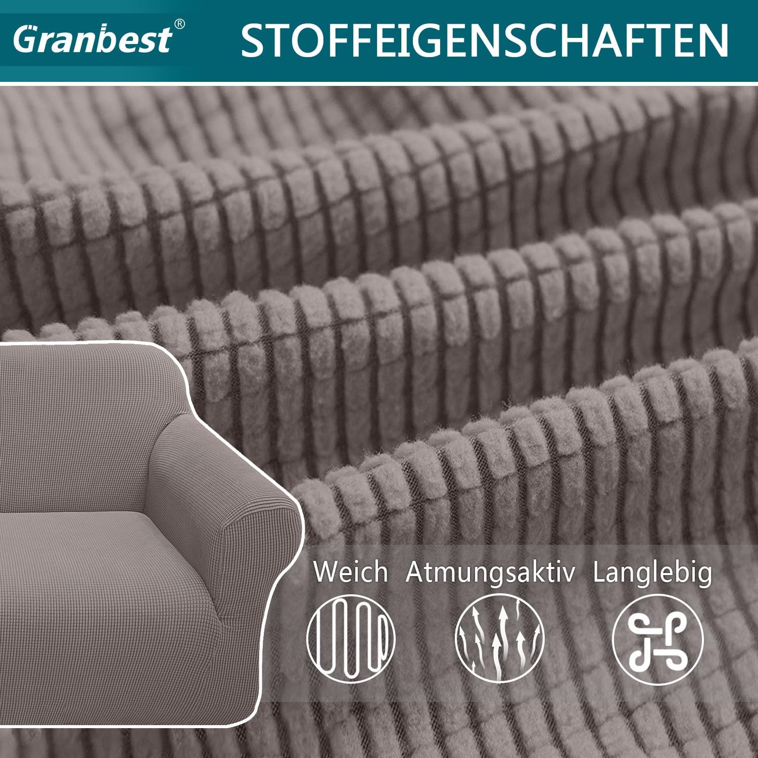 Granbest - housse canapé moderne jacquard 2 places - élastique, protection animaux - taupe