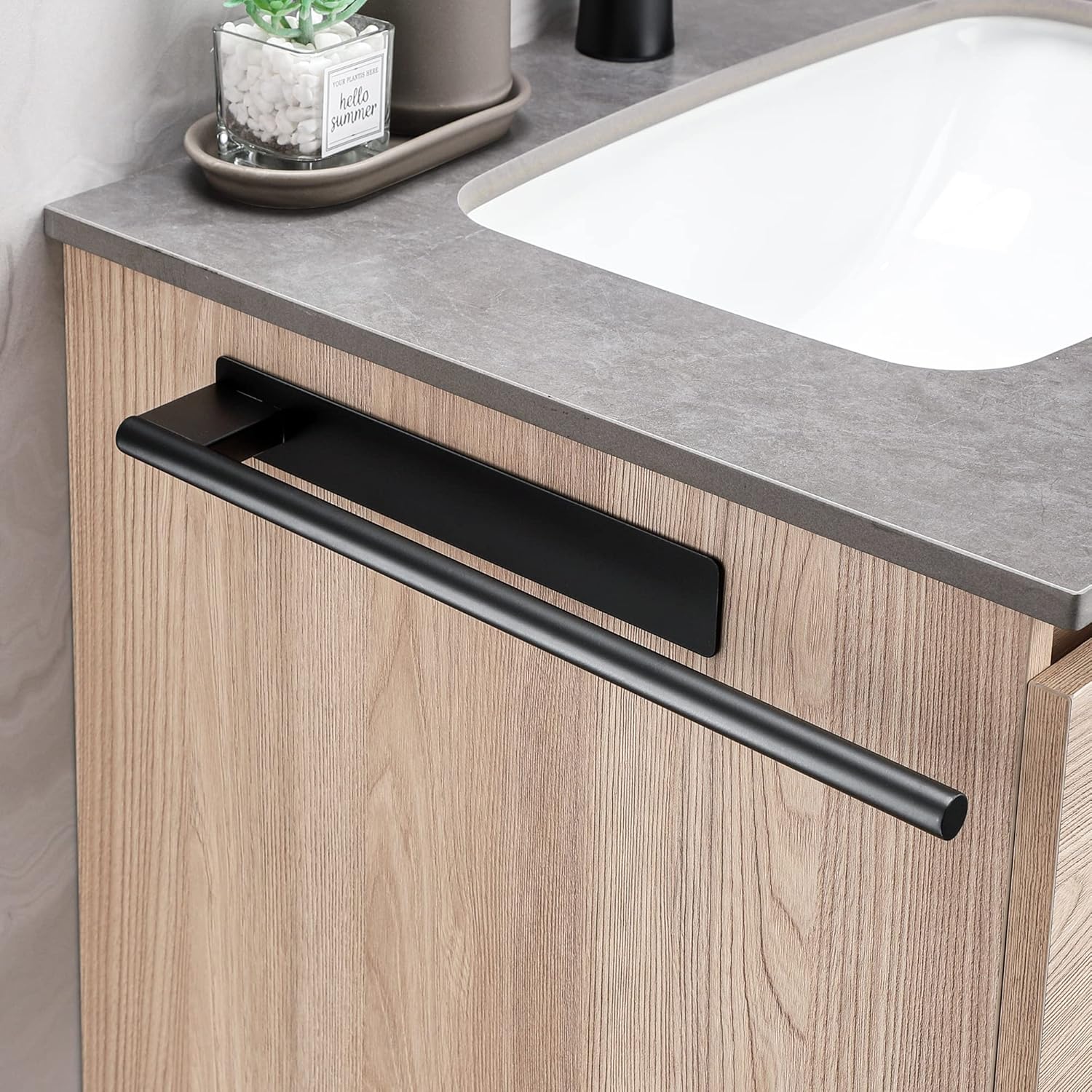 Porte-serviettes salle de bain - adhésif, inox noir, un bras, sans perçage