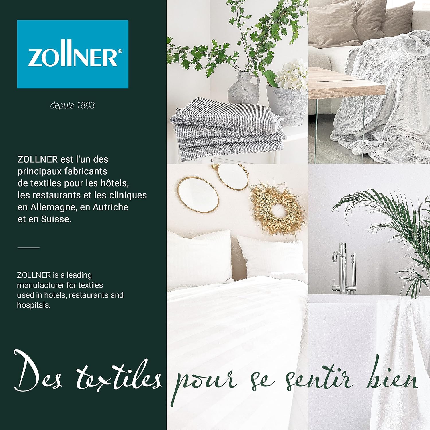 ZOLLNER - Set de torchons cuisine, 50x70 cm, coton, bleu à carreaux
