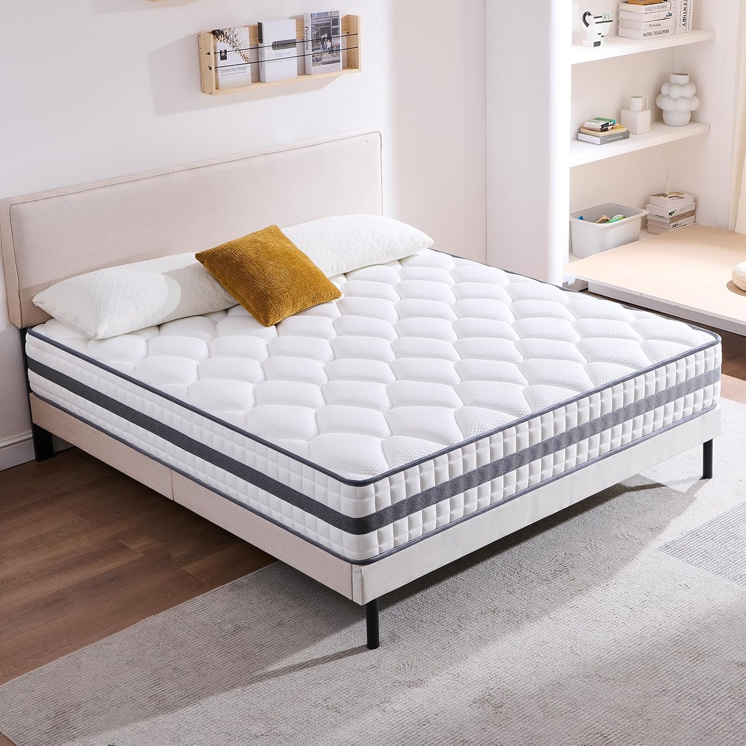 Matelas hybride mousse à mémoire, ressorts, 120x190x20 cm, doux et respirant