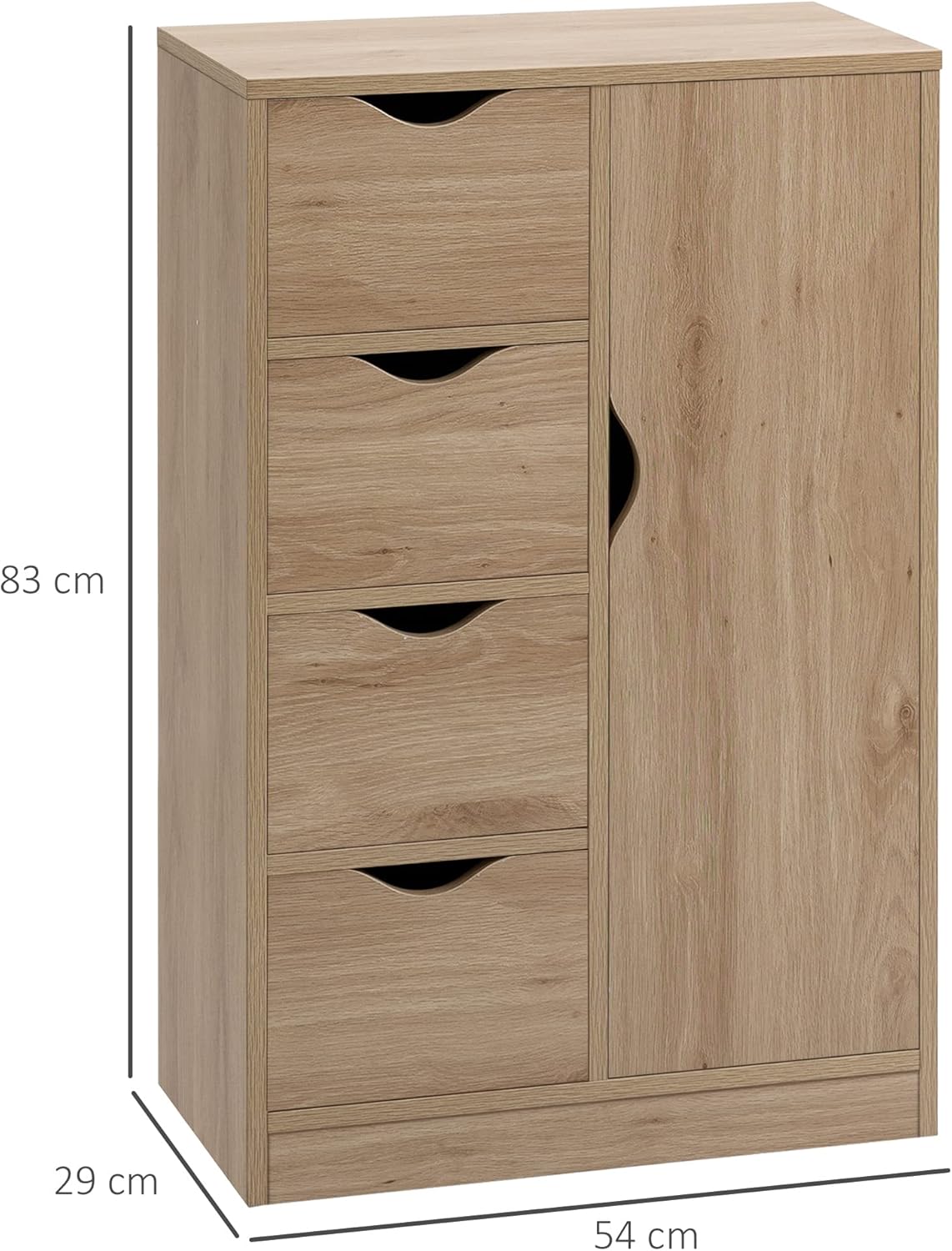 HOMCOM - Buffet moderne 1 placard 4 tiroirs bois - 80x30x70 cm - rangement entrée salon cuisine