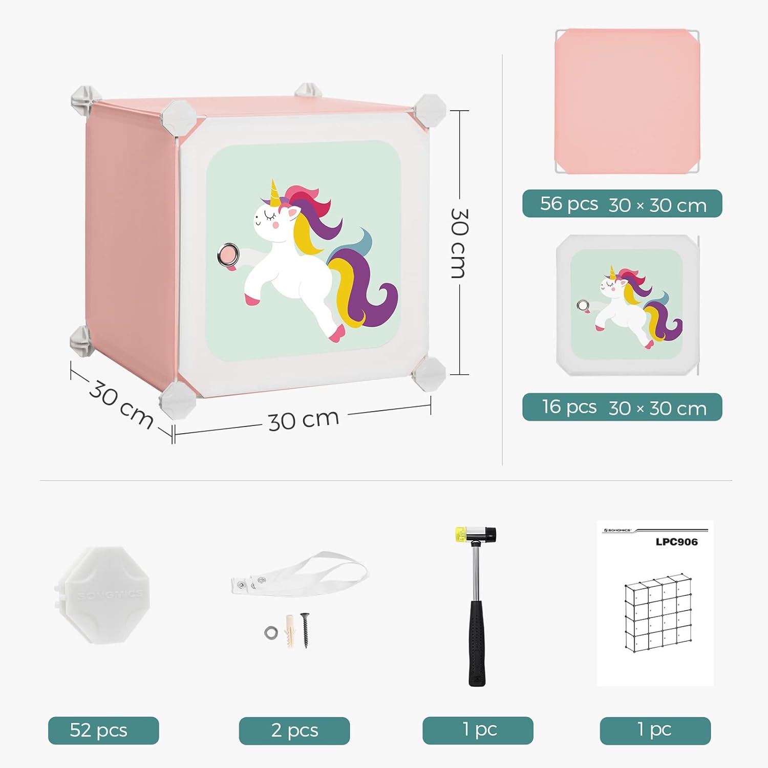 SONGMICS - meuble rangement enfant modulable 16 cubes, 123x31x123cm, rose LPC906P01