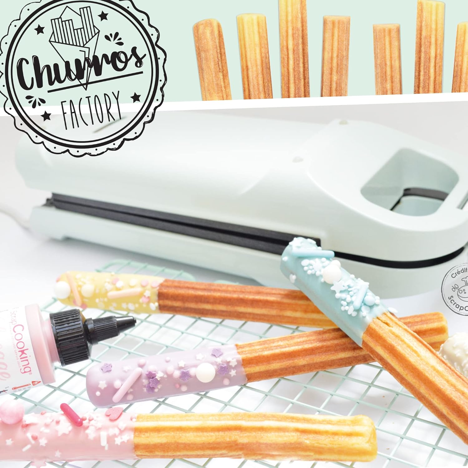 ScrapCooking - Churros Factory, plaque antiadhésive, rotation 180°, recette incluse, 3888