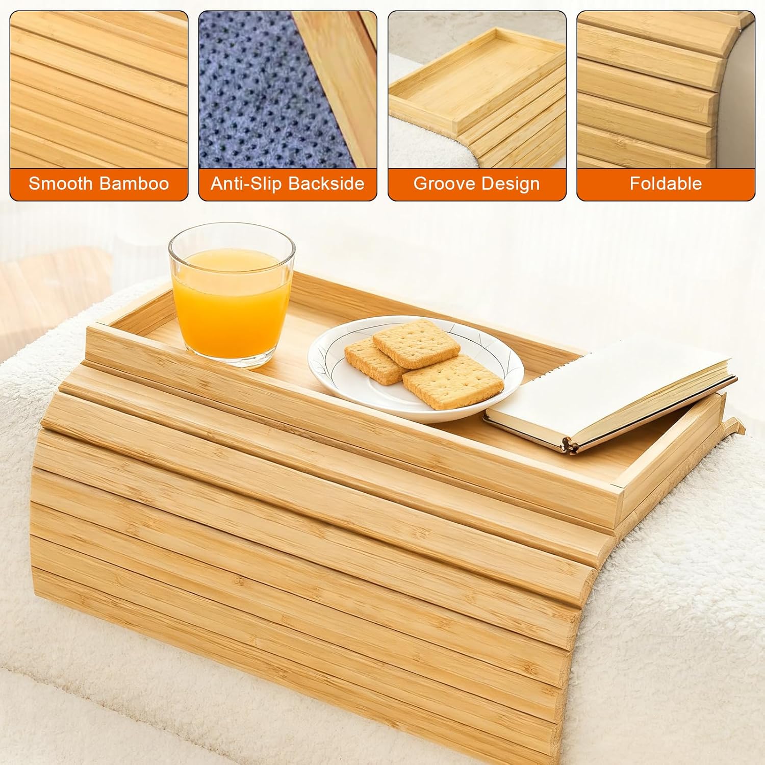 Plateau d'accoudoir bois pliable, antidérapant, multi-usage, 40x25cm