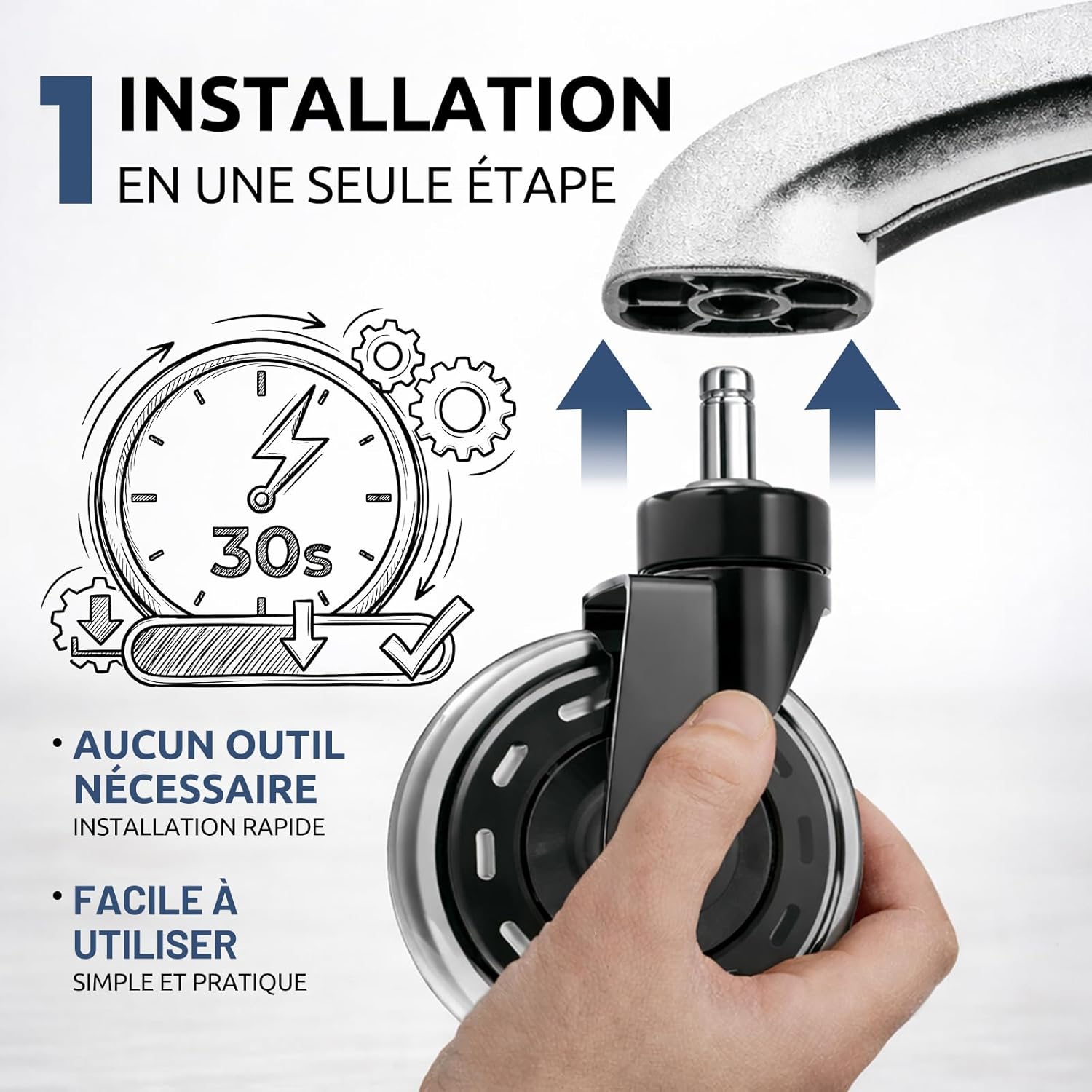 COSYLAND - roulettes bureau - 11x22 mm - silencieuses, sols durs