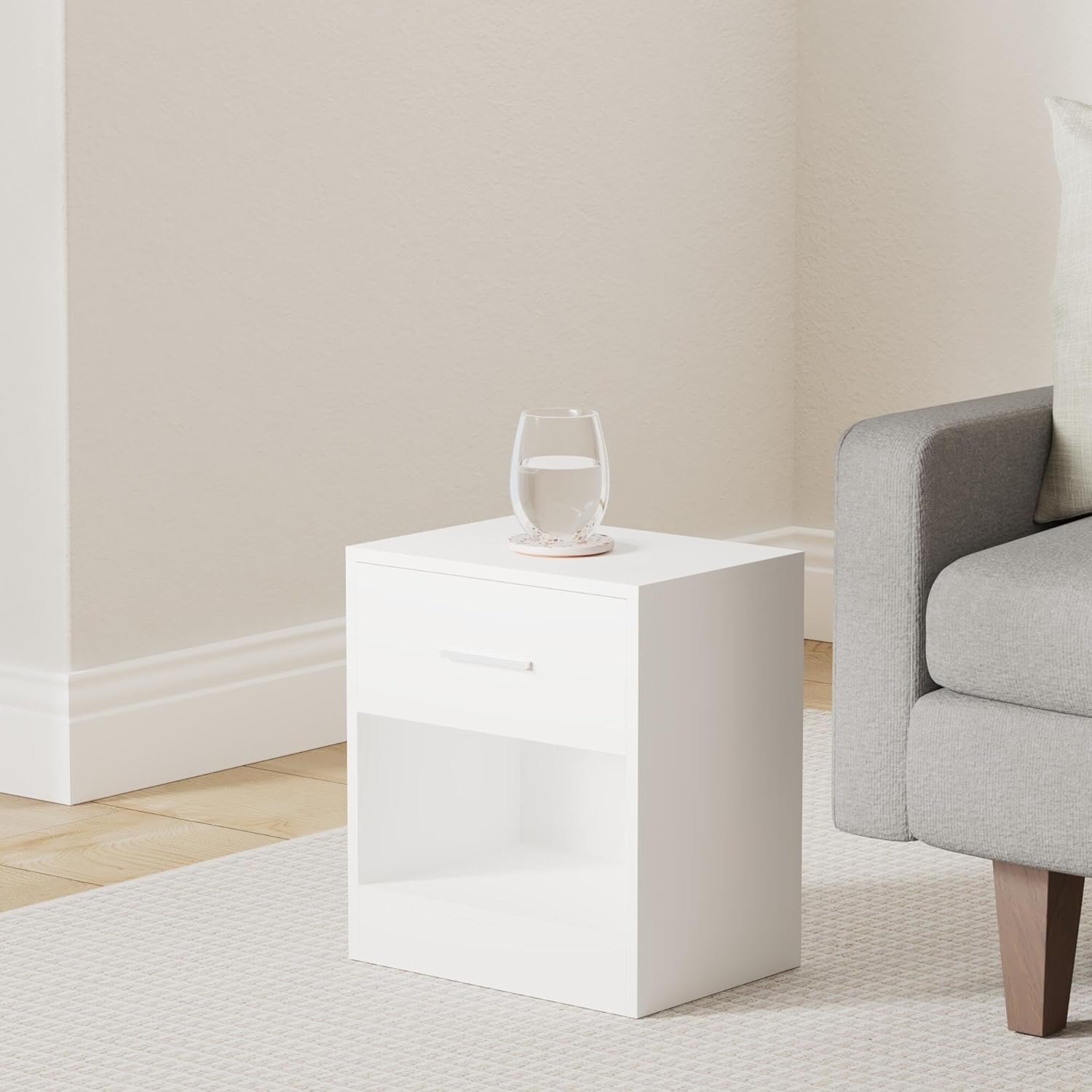 VASAGLE – Table de nuit lot de 2 – blanc, tiroir, compartiment ouvert, LET819T14