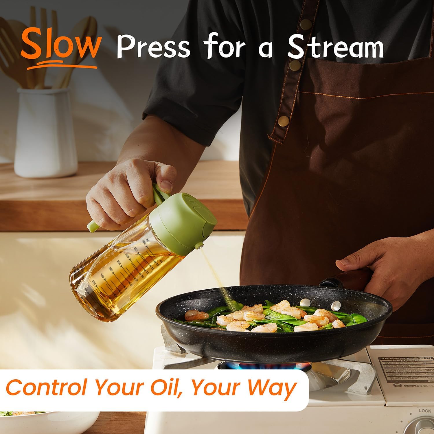 TrendPlain - Huile cuisine spray 470ml - 2-en-1, air fryer, vert