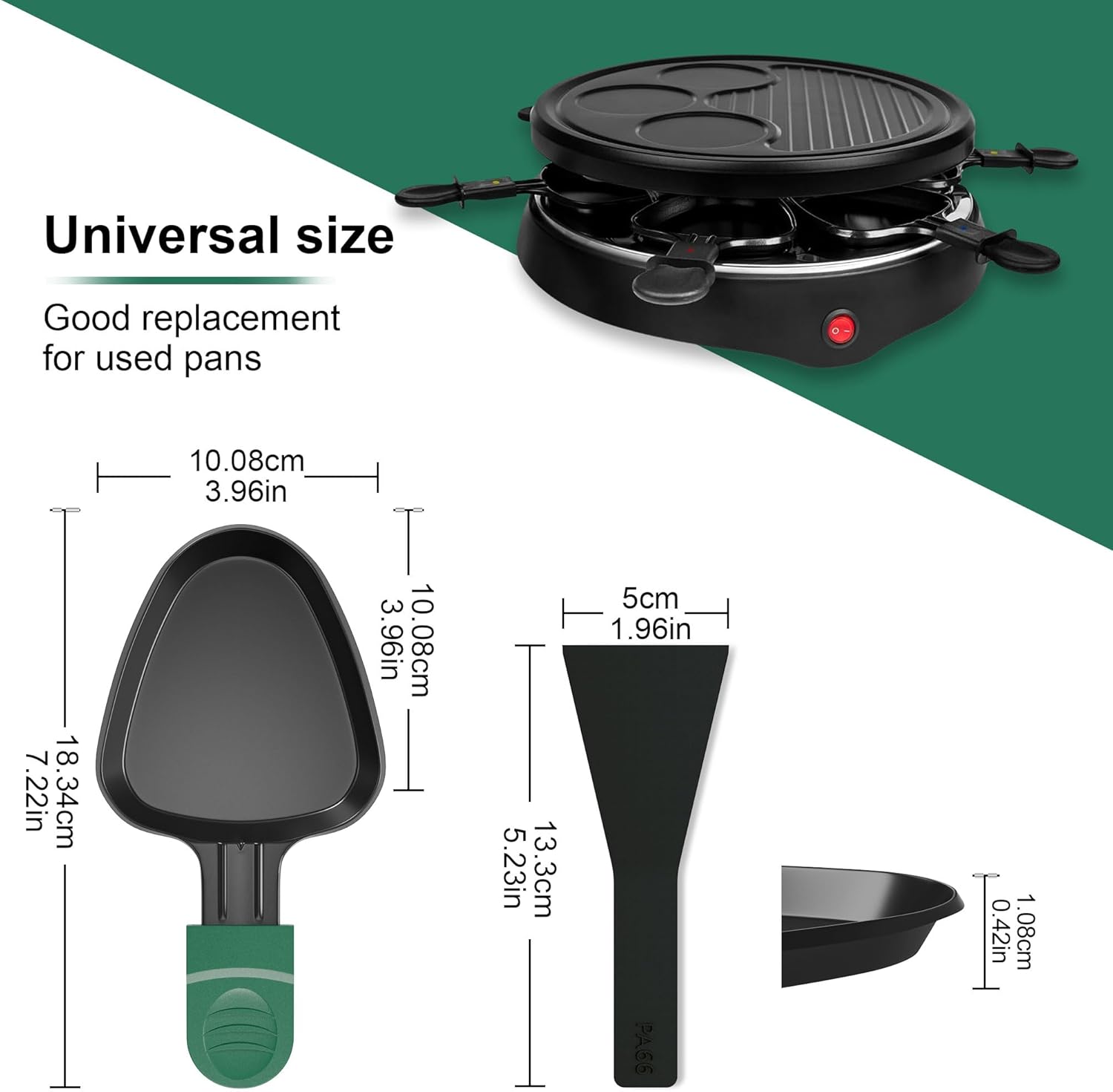 Poêlons à raclette triangulaires - 8 pièces - poignée colorée, antiadhésif, lavable au lave-vaisselle