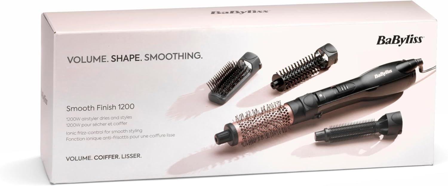 BaByliss - Brosse soufflante Smooth Finish - 1200W - 4-en-1, 3 températures, ionique - AS122E