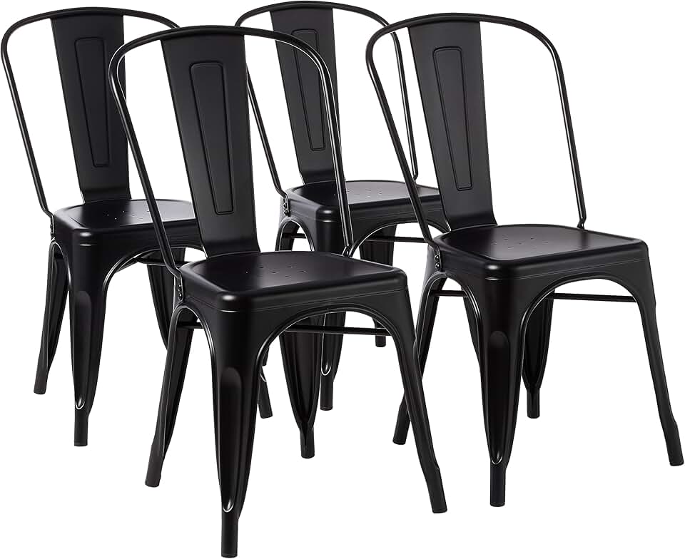 maxiidealz Basics - Lot de 4 chaises empilables métal, 51x43x85 cm, intérieur/extérieur, noir