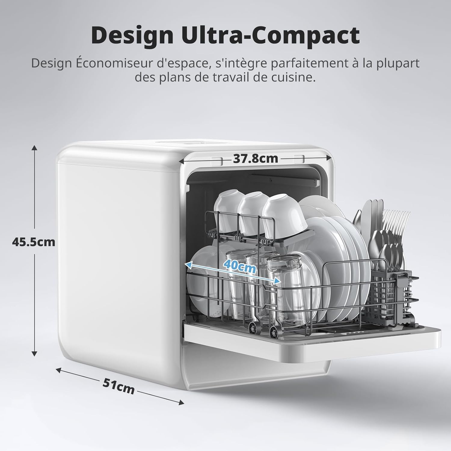 AIRMSEN - Mini lave-vaisselle série Ultra-Étroit - 37x50cm - 4 couverts, 7+2 programmes, départ différé, réservoir 5L
