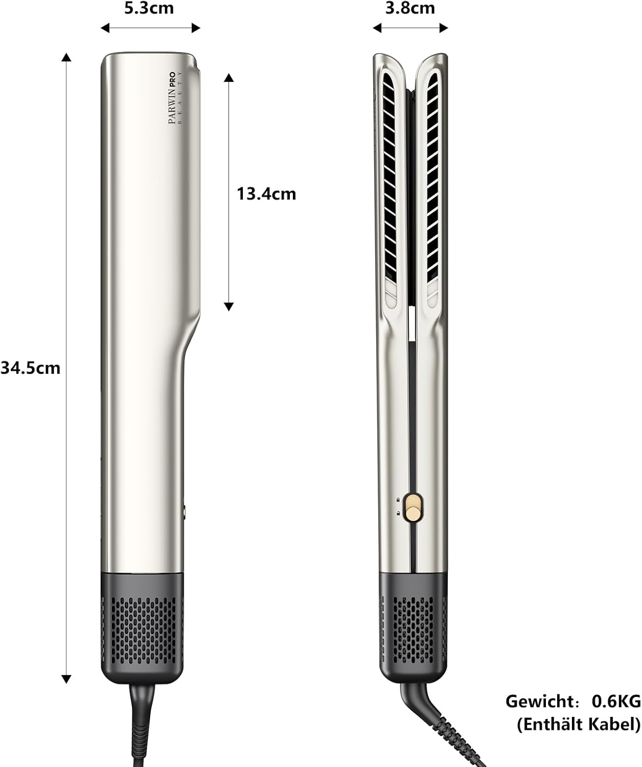PARWIN PRO BEAUTY - lisseur à air ionique - 35-75cm - humide à sec, sans plaques, lissage sans chaleur