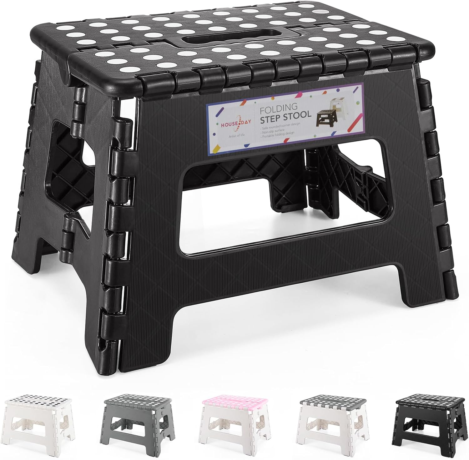 HOUSE DAY - tabouret pliant noir 22cm - 150kg - léger, compact