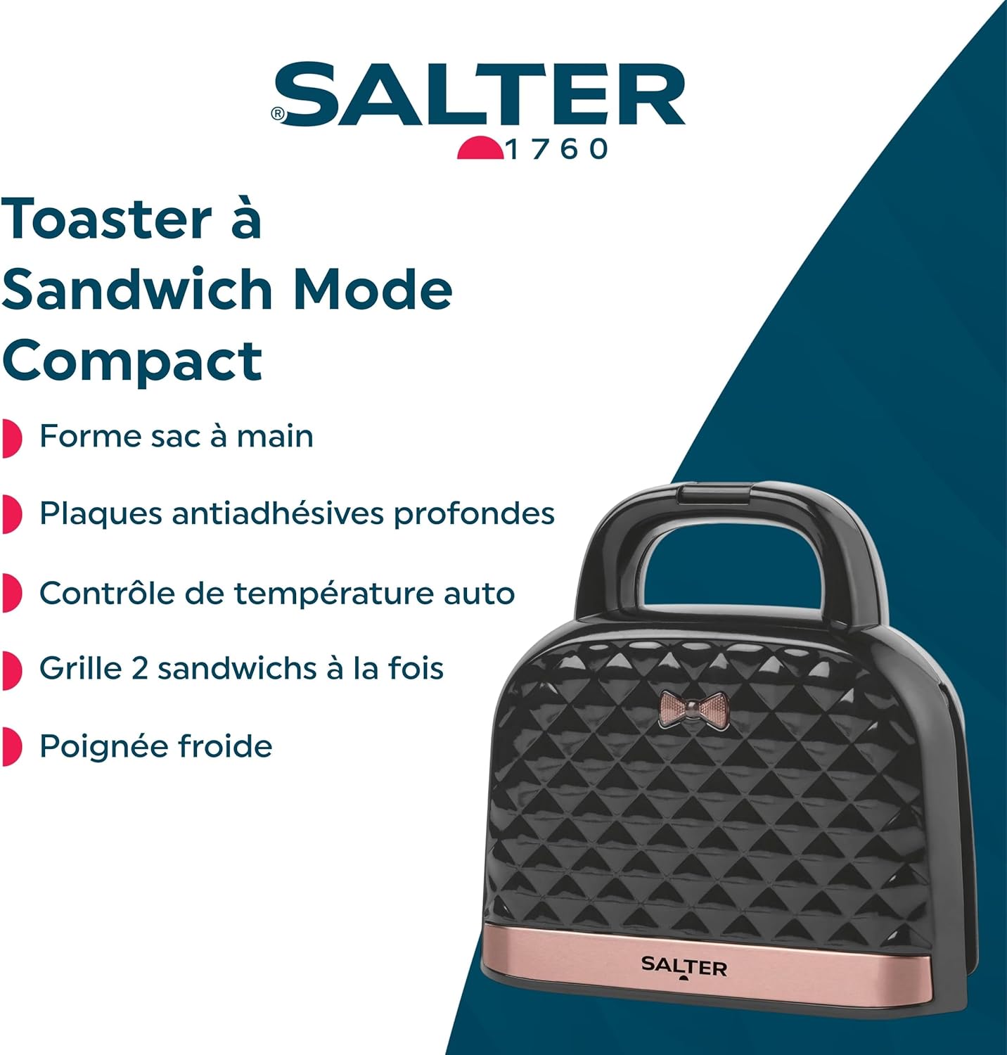 Salter - Appareil à Croques Design Sac à Main - 2 sandwichs, plaques antiadhésives, 900W