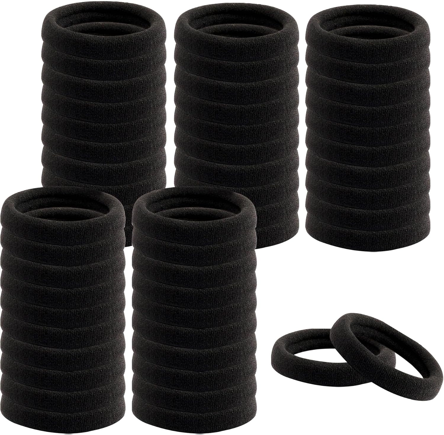 Élastiques cheveux – lot 100 pcs – épais sans couture noir – polyester