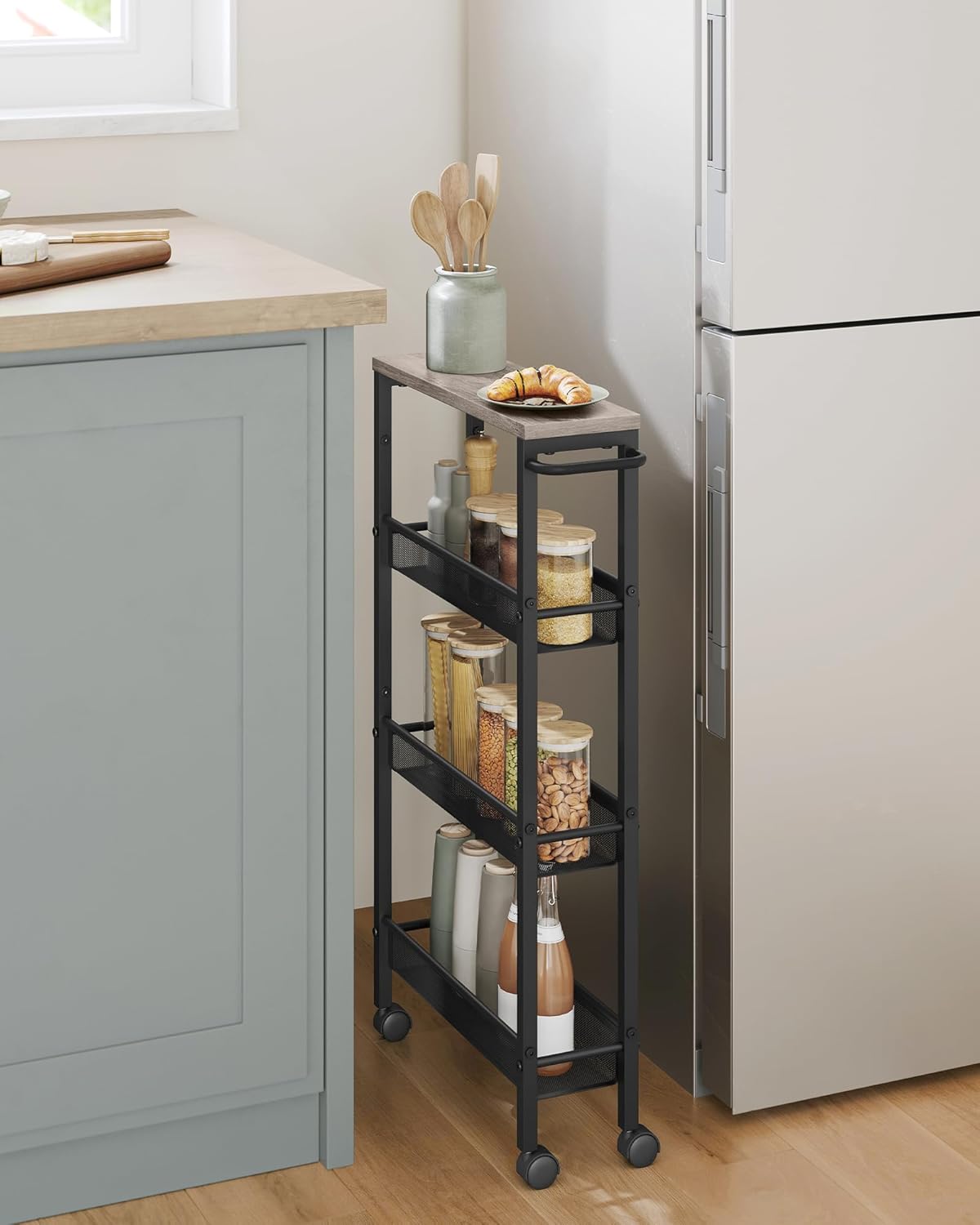 VASAGLE - desserte 4 niveaux - 13x45,4x77 cm - structure acier, roulettes, poignée, compact - LRC032K01