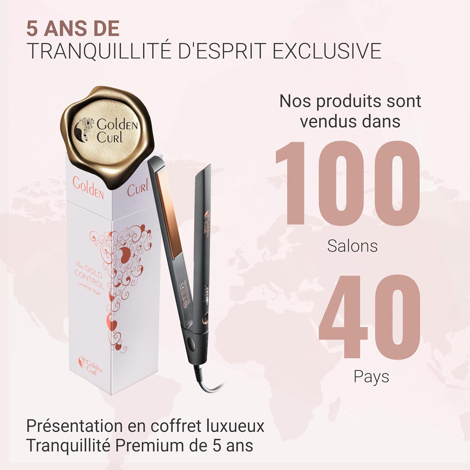 Golden Curl - Fer Lisseur Rose Gold - 2 en 1 lissage/boucles - 5 ans garantie