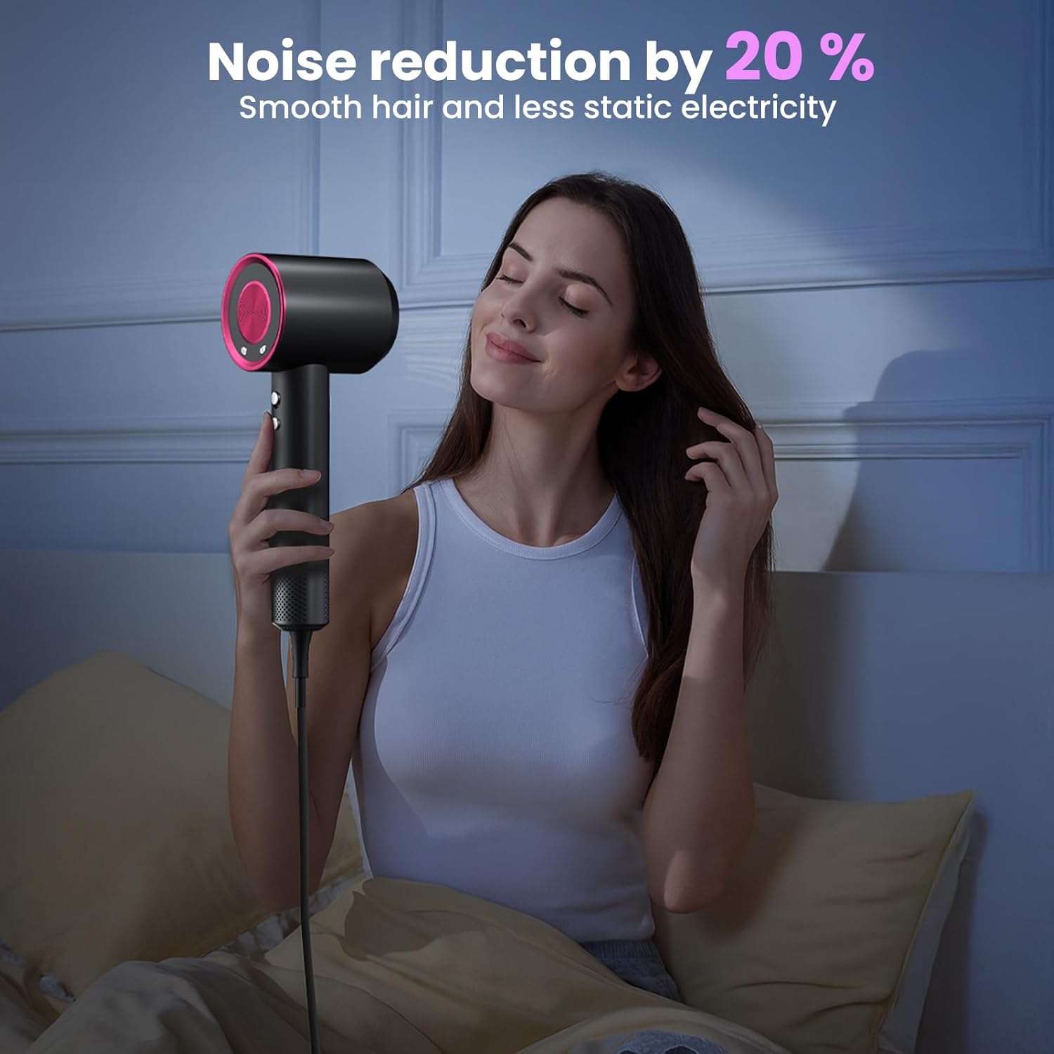 Sèche-cheveux ionique - 4 températures, 3 vitesses, moteur brushless, léger, diffuseur, accessoires magnétiques, 150000 