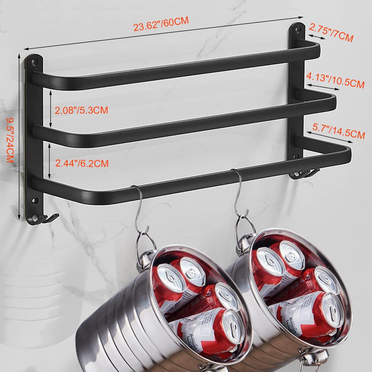 Porte-serviette salle de bain - mural ou sur pied 60 cm - sans perçage