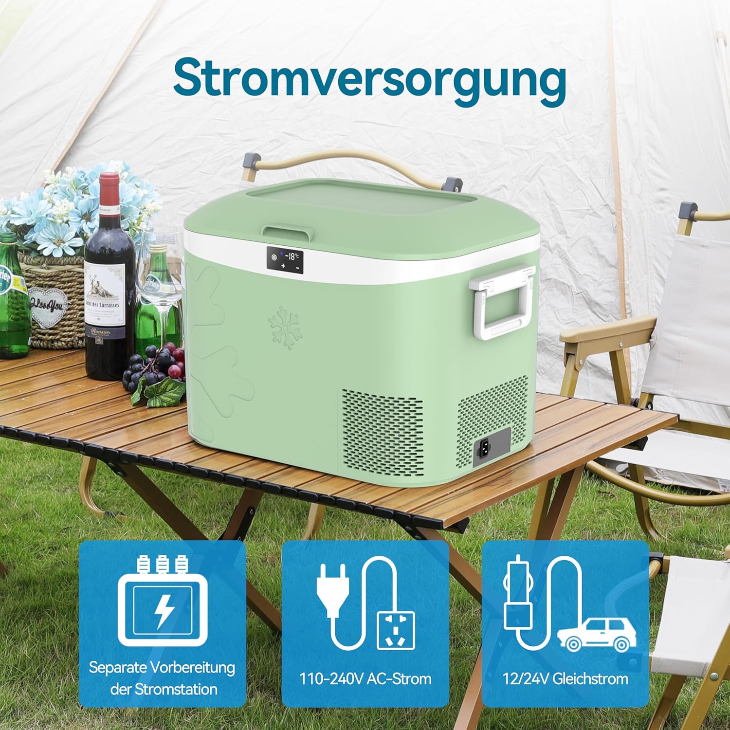 BINGI - glacière électrique 18L - rapide, -18°C, 12V/24V/220V