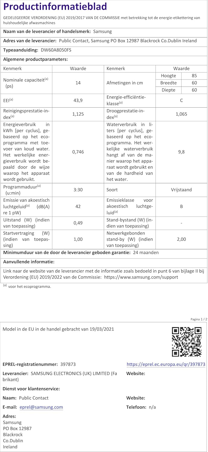 Samsung - Lave-vaisselle 14 couverts Wi-Fi inox, série 8000, DW60A8050FS/EF