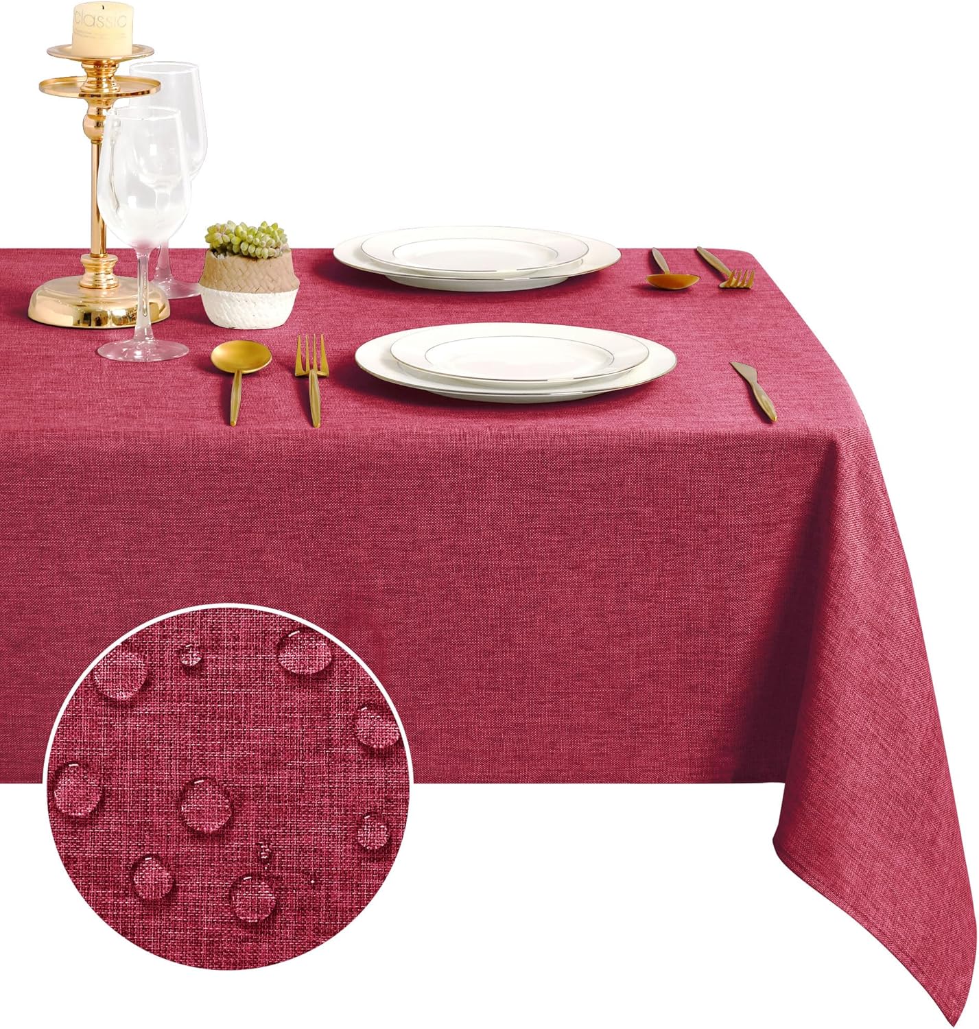 DWCN - nappe rectangulaire aspect lin 135x180cm, lavable et imperméable