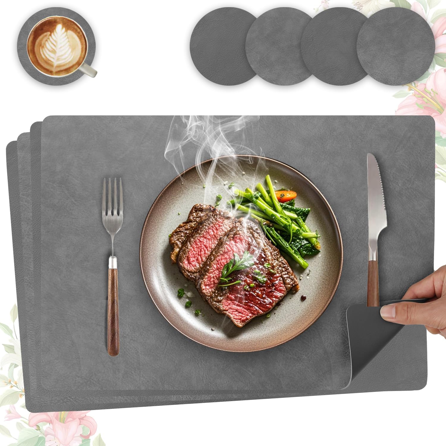 Set de table - cuir PU double face 43x30cm - lavables, antidérapants, lot de 4