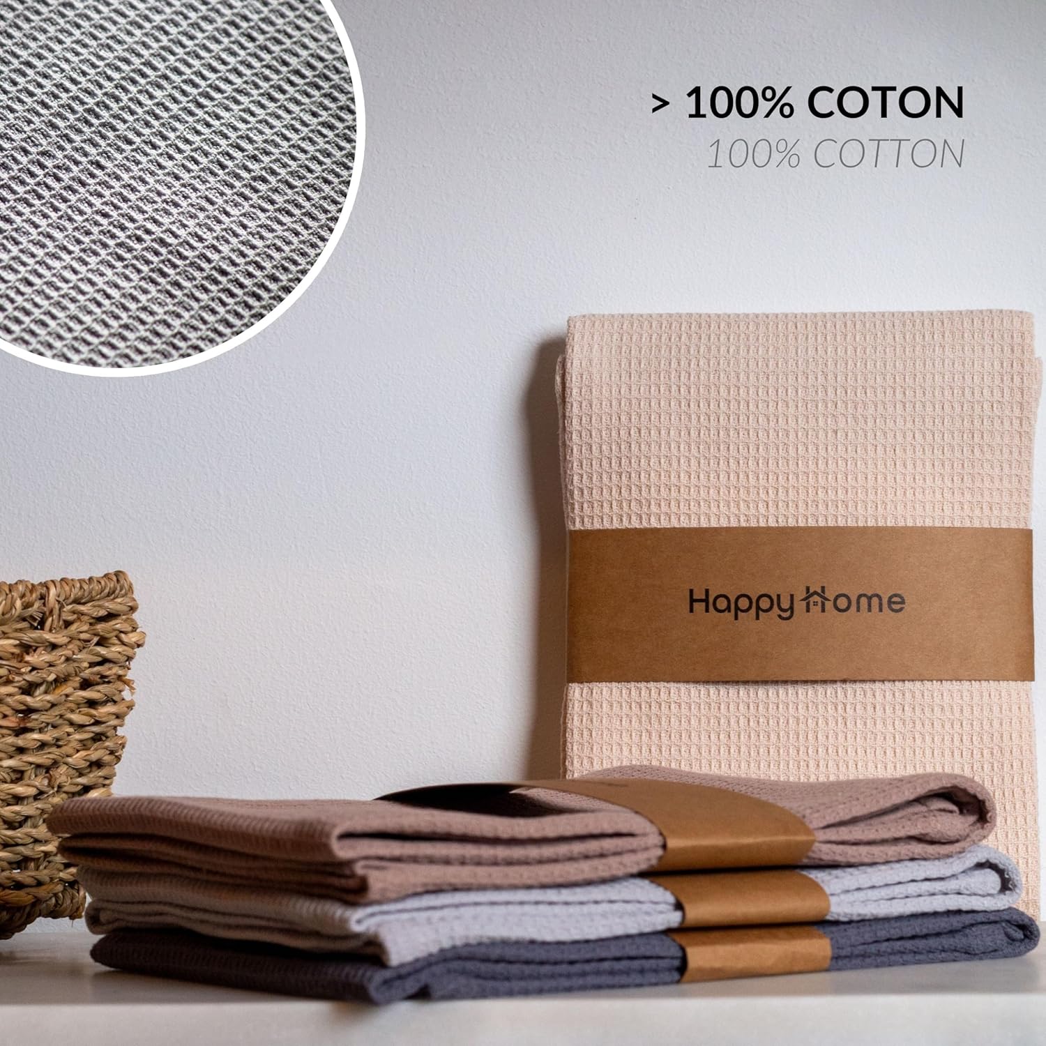 Happy Home - Torchons Cuisine Quatre Couleurs 45x65cm - 100% coton, ultra absorbant