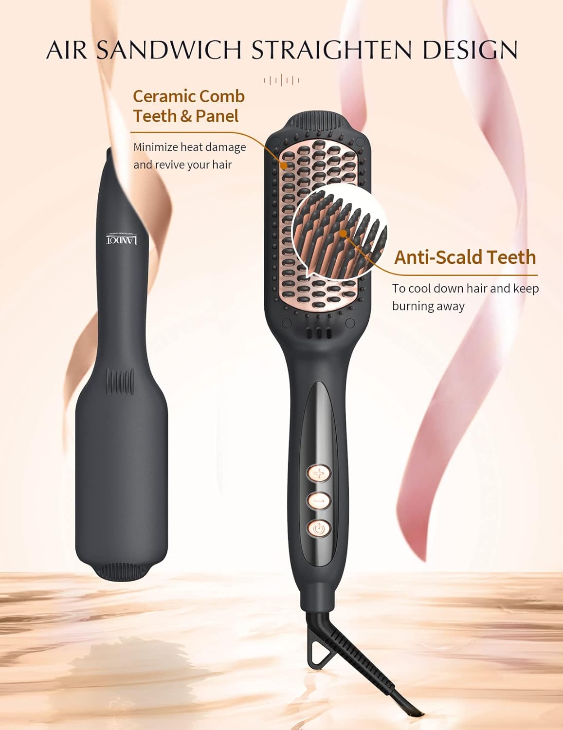 LANDOT - Brosse lissante ionique - céramique - spéciale cheveux crépus