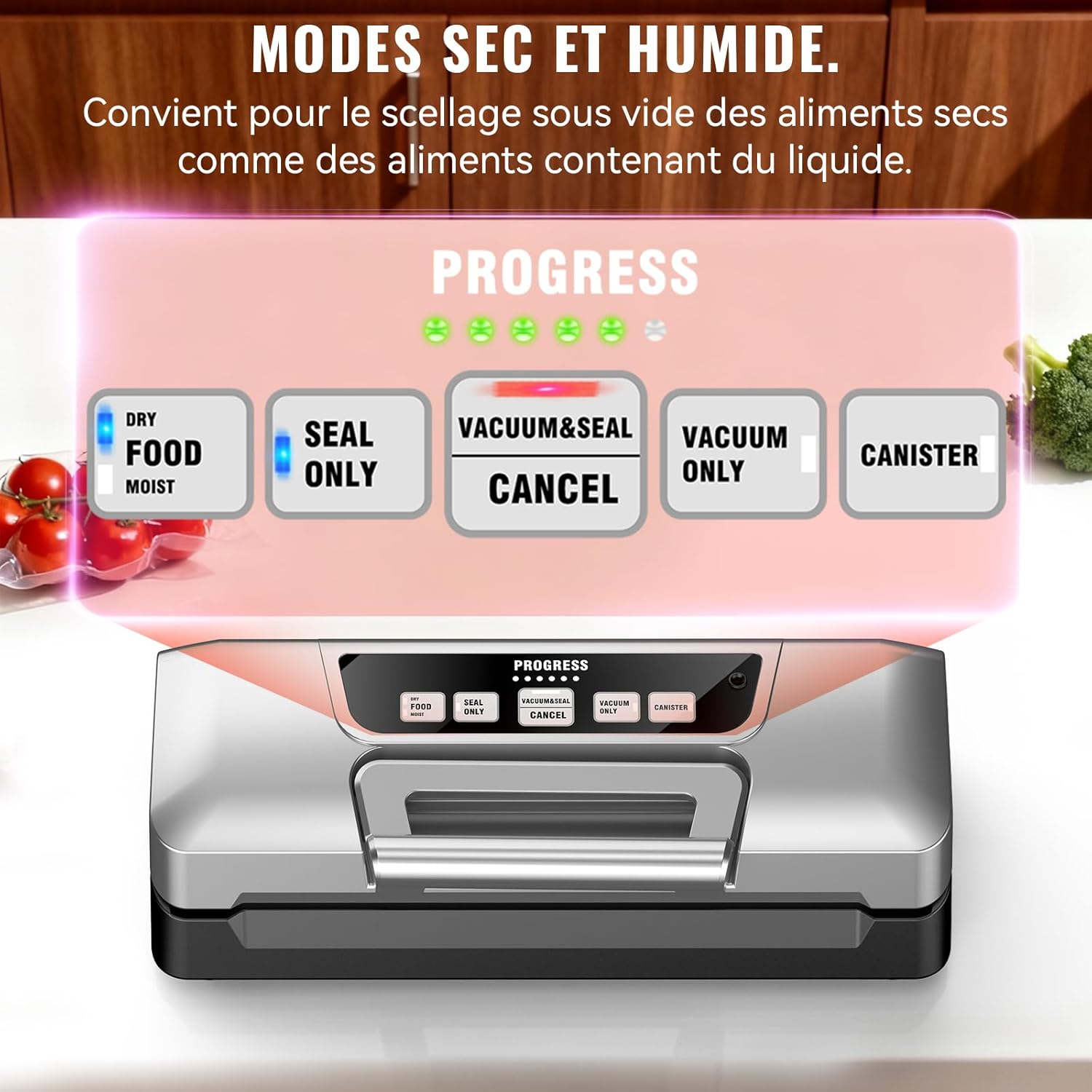 Machine sous vide - double pompe 90kPa, 20L/min - coupe-sacs, LED, sec/humide