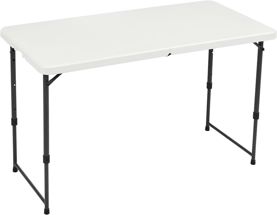 maxiidealz Basics - Table pliante série blanche - 121x60x86 cm - 4 hauteurs, poignée transport