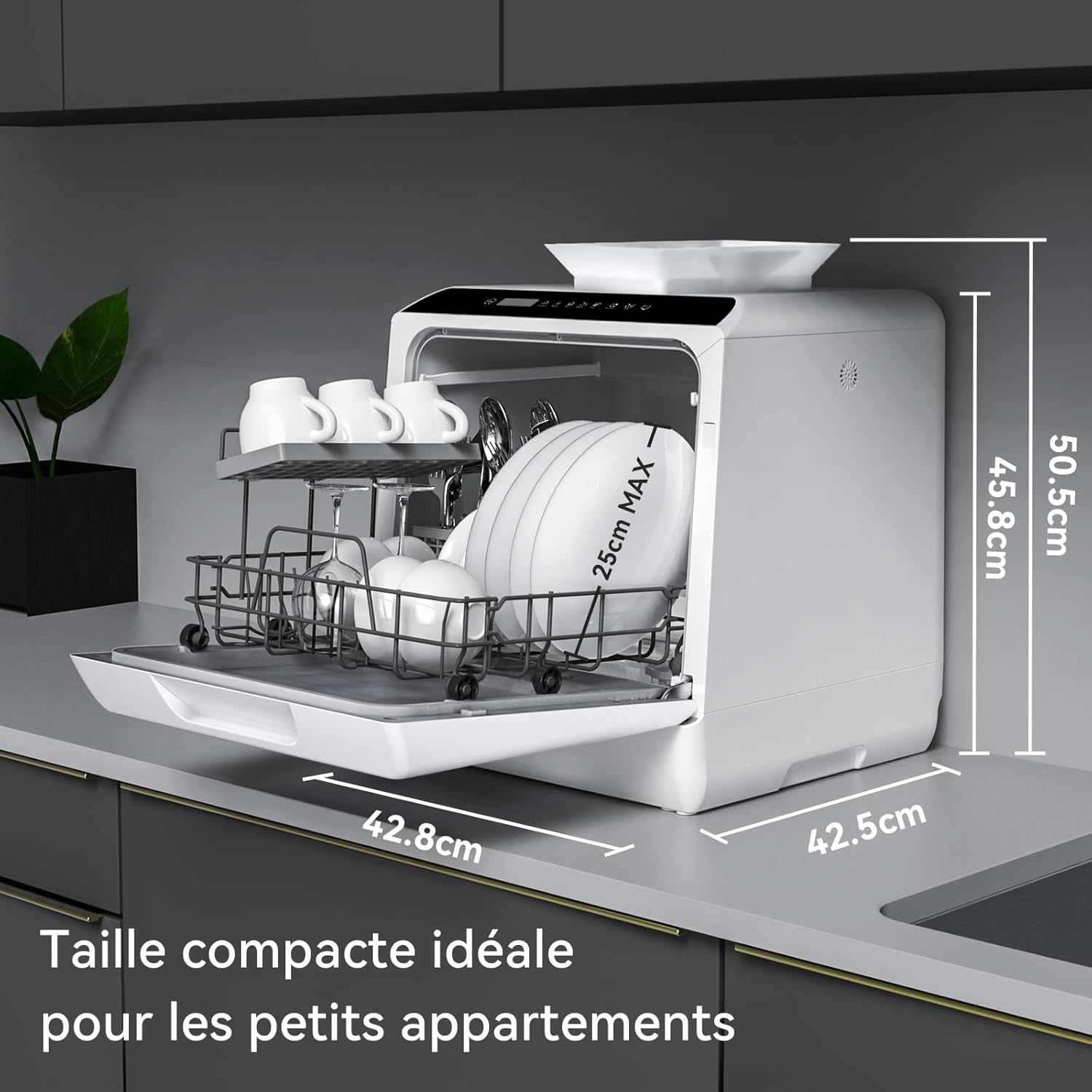 Hermitlux - Mini lave-vaisselle compact 43cm, 4 couverts, robinet ou autonomie, 175kWh/an, blanc