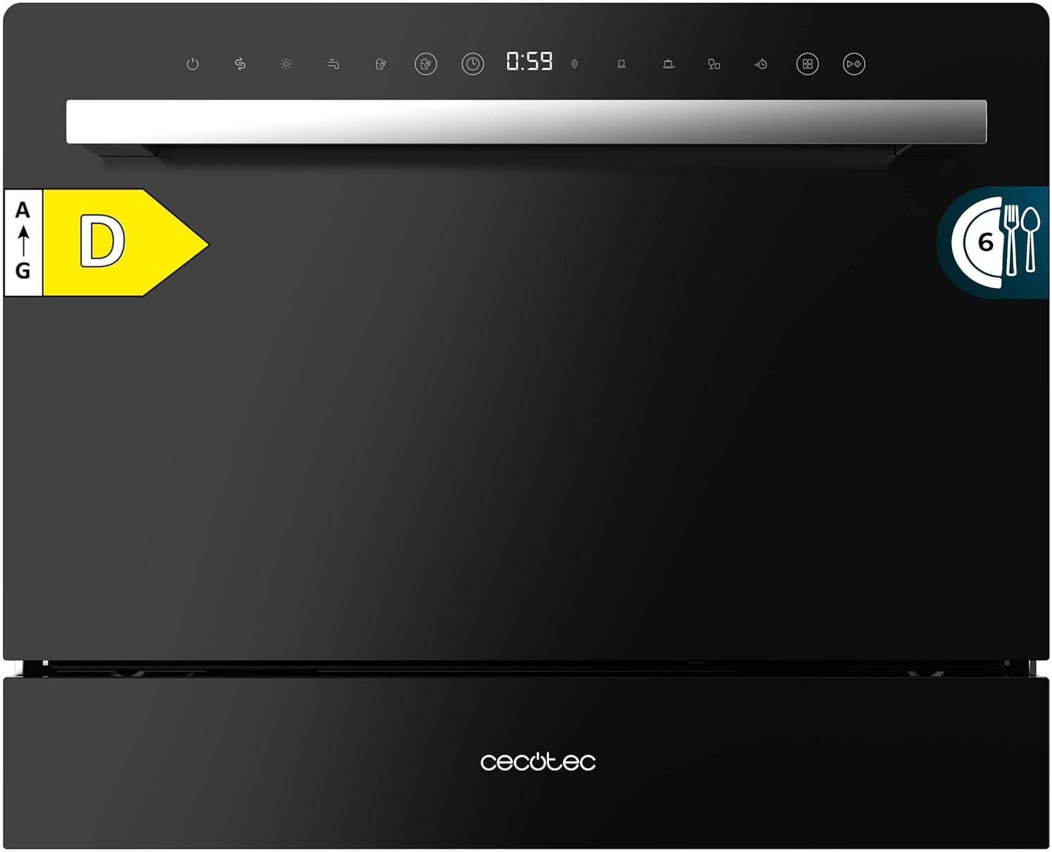 Cecotec - Bolero Aguazero 2400 - compact, 6 couverts, écran tactile, 5 programmes, verre noir