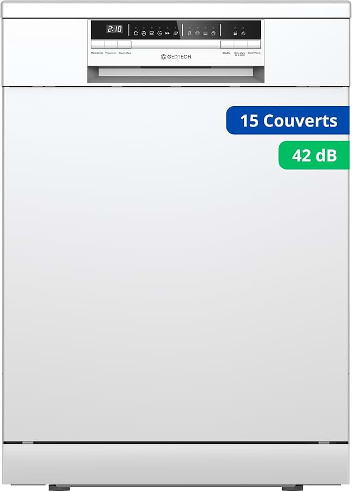 GEDTECH - lave-vaisselle 15 cv, 42 dB, départ différé, eco, blanc, GLV1542WH