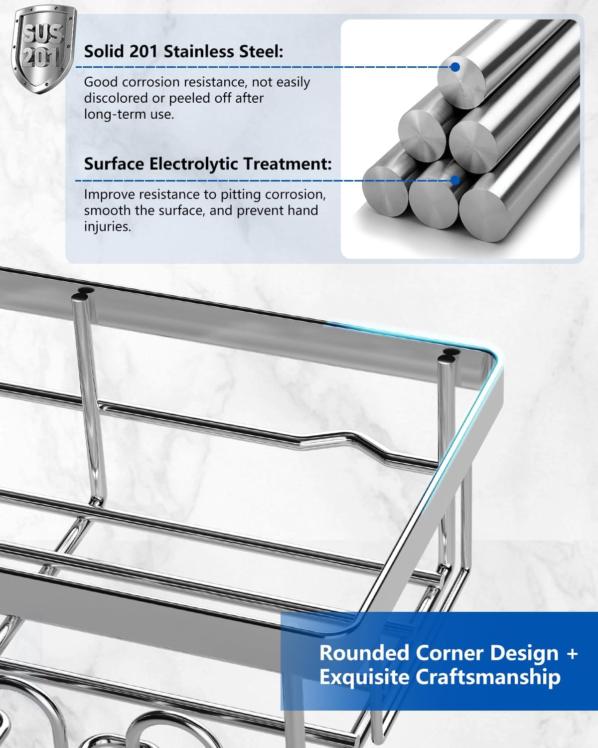 AceMining - 4 Pack salle de bain inox, étagère adhésive, sans perçage