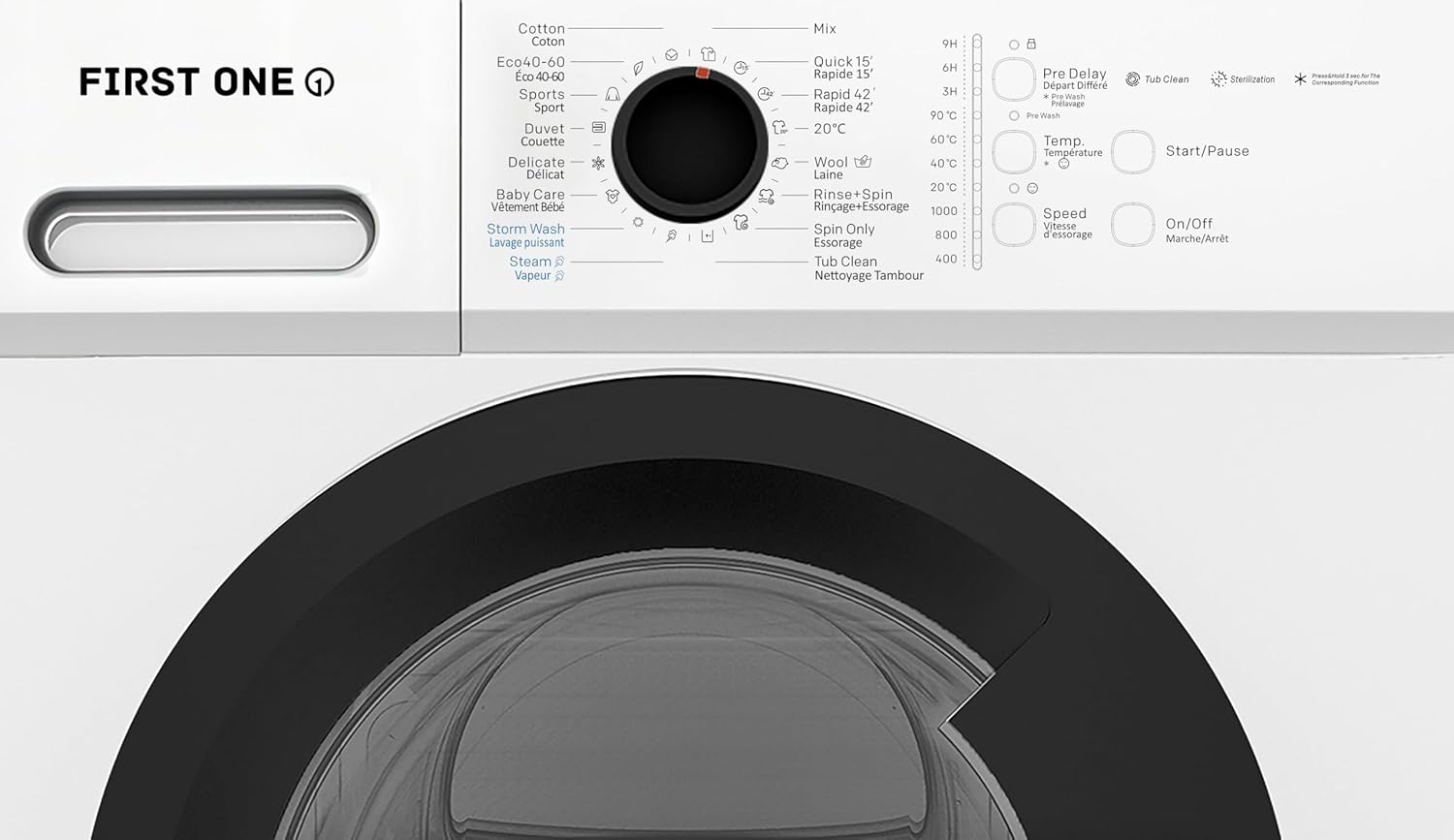 First One – Lave-linge frontal 8kg, 1400tr/min, éco, 16 programmes – FLL81400WH