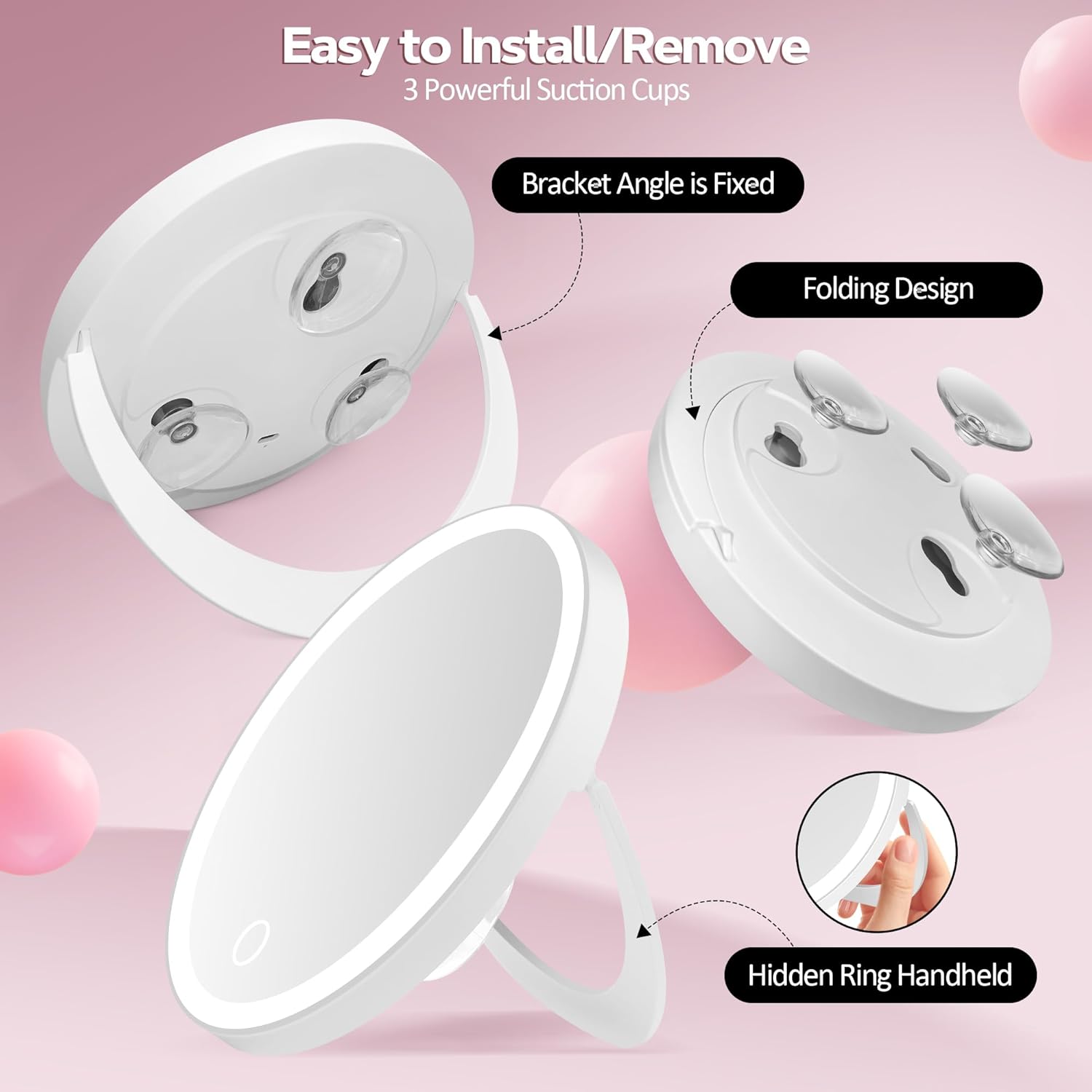 Miroir grossissant - 30x - éclairage LED, ventouse, lumière variable, blanc