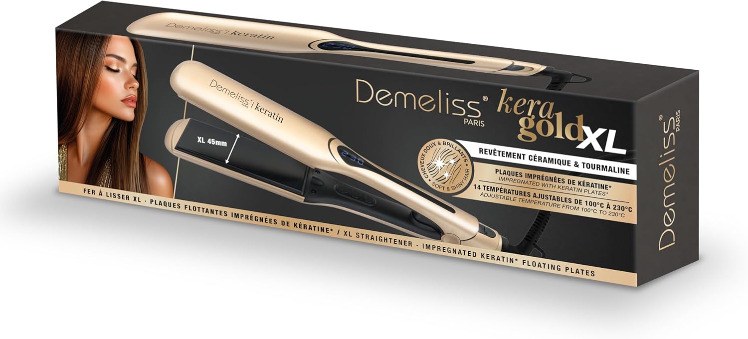 Demeliss - Saint Algue Kera-GOLD XL - plaques larges, 14 températures, écran digital, cordon rotatif - Kera-GOLD XL