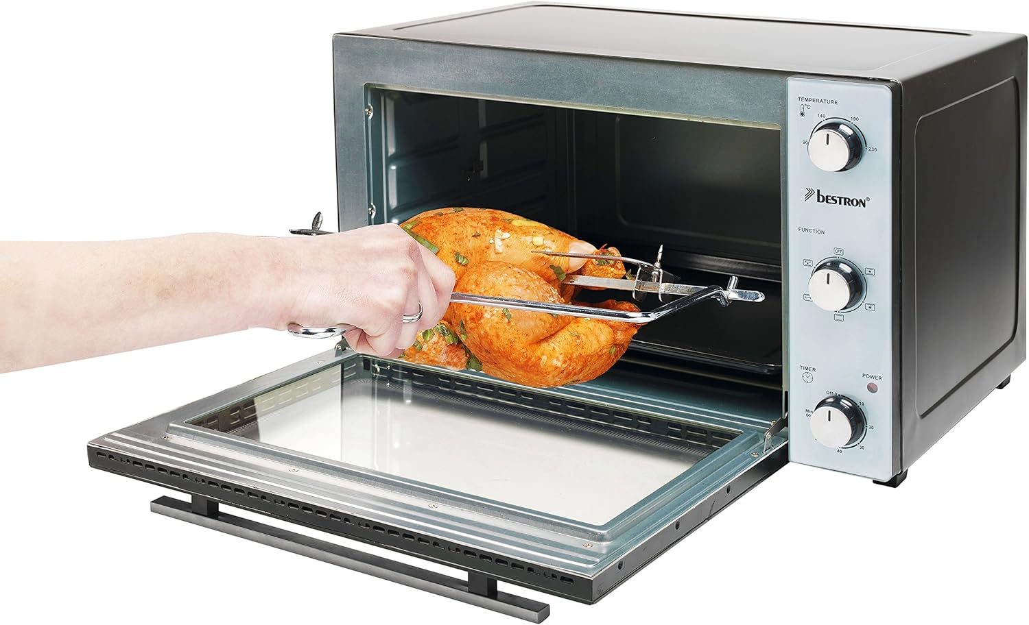 Bestron - four compact, 31L, broche rotative, pierre à pizza, 1500W